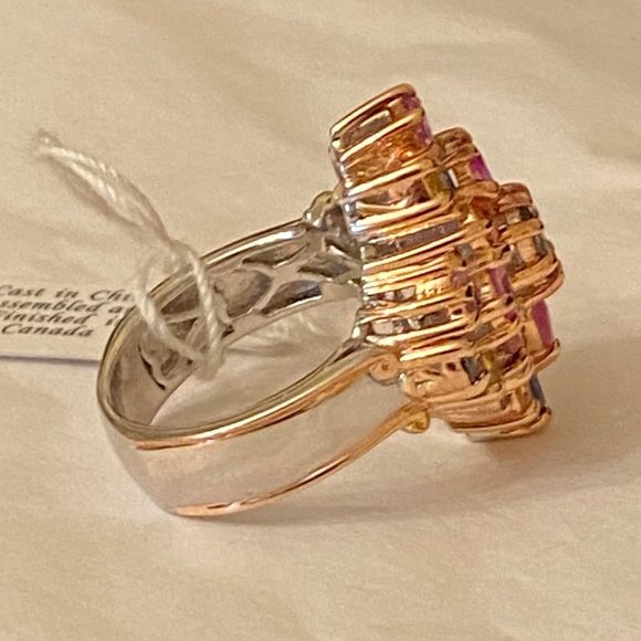Gems en Vogue 18K Gold & SS, Multi-colored Gemstone Cocktail Ring, Size 7.75 - Picture 6 of 14